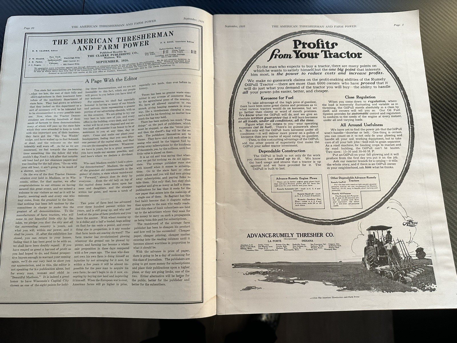 The American Thresherman and Farm Power MAGAZINE 1916 Madison, WIS Vol 19. No 5