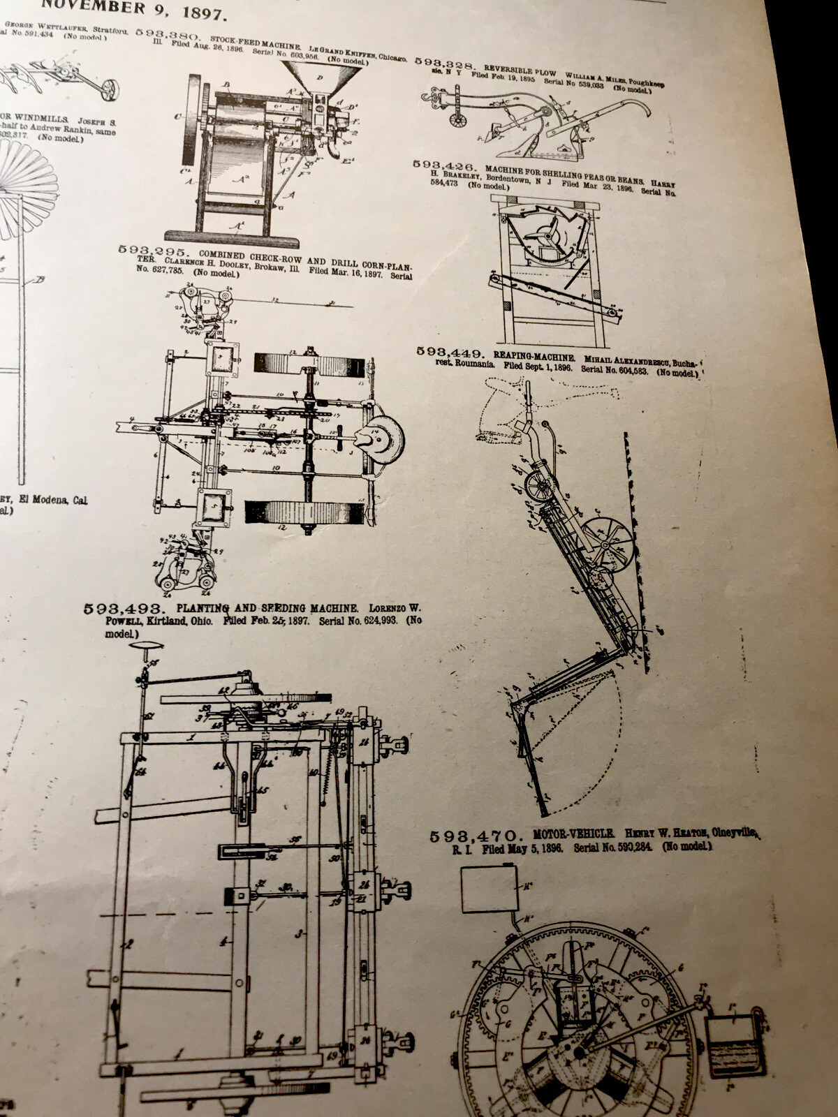 ORIGINAL 1897 Farm Implement Patents Advertising – Double Sided – 10” X 15”