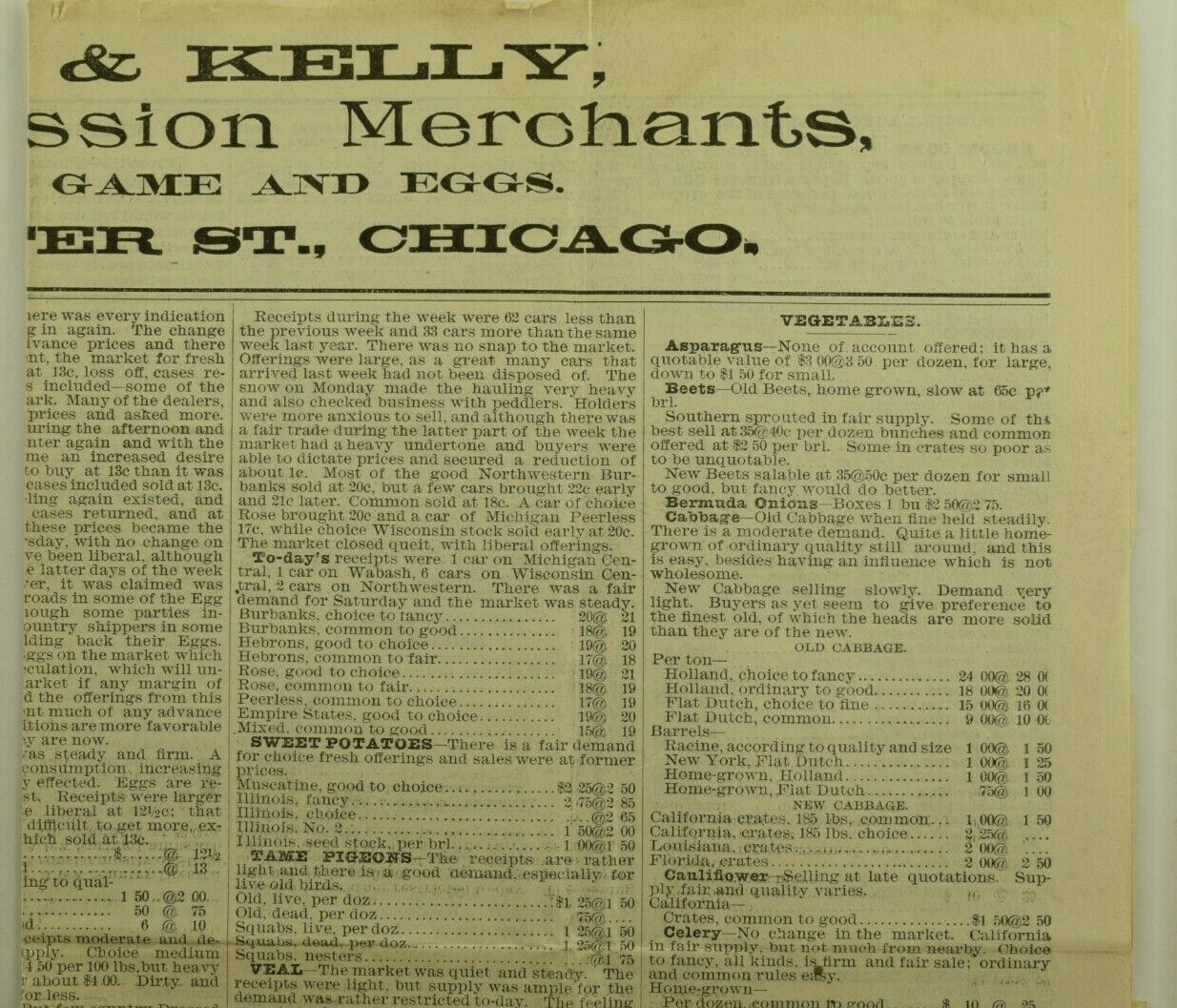 1896 Watson & Kelley Commission Merchants Chicago, IL Newspaper Flier #2