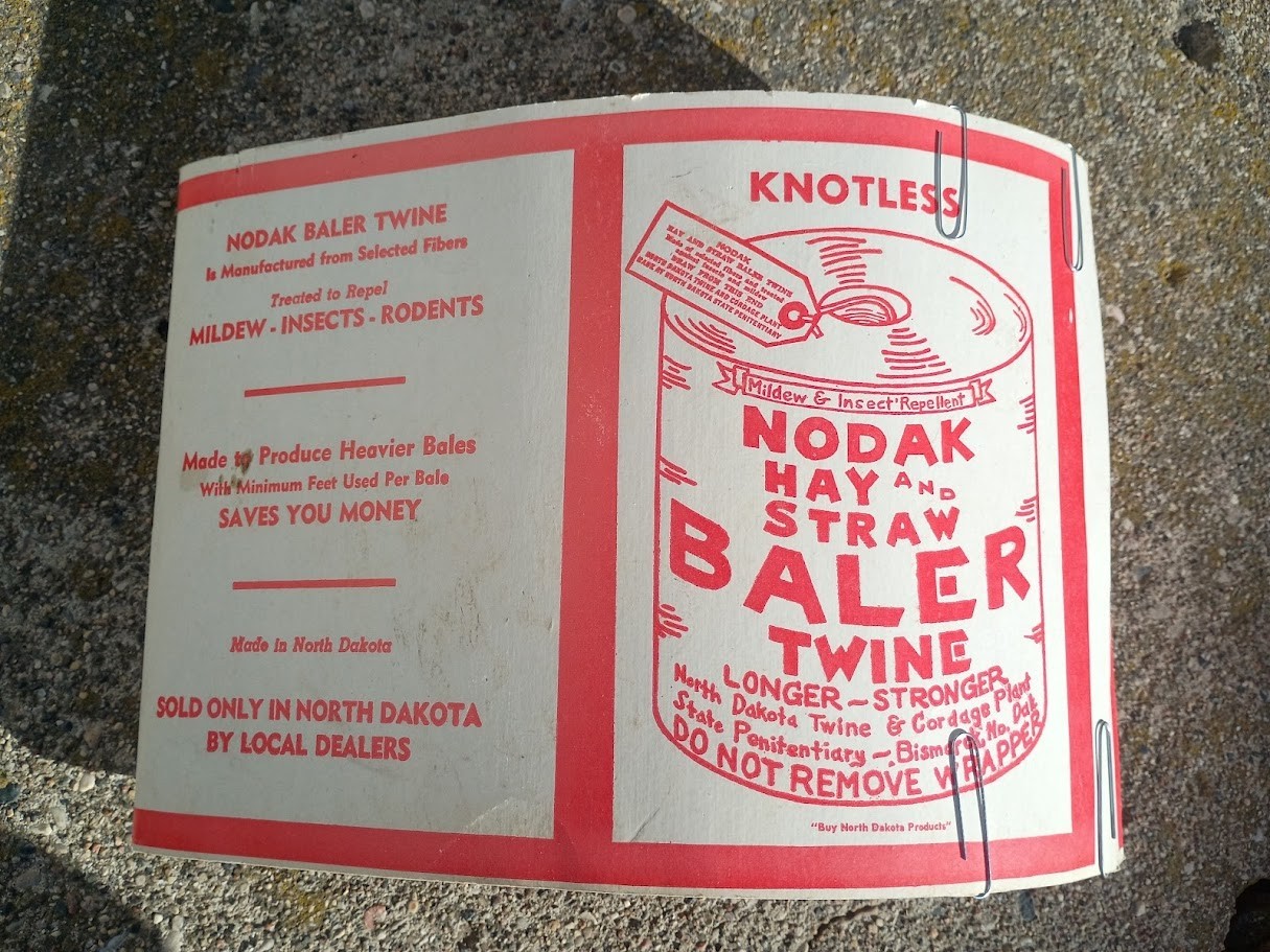 —Vtg NODAK Baler Twine bale wrapper package North Dakota State Penitentiary