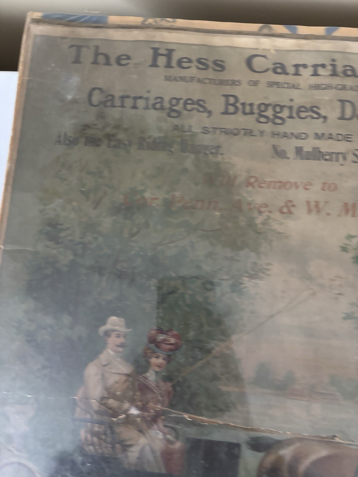 The Hess Carriage Co. Vintage Advertisement Sign Carriages Missing Calendar Part