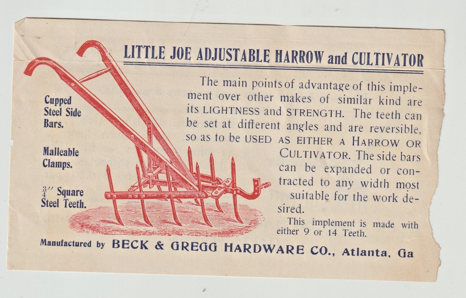 Antique 1900&rsquo;s Farm Equipment Advertising Leaflet Brochure – Harrow, Cultivator