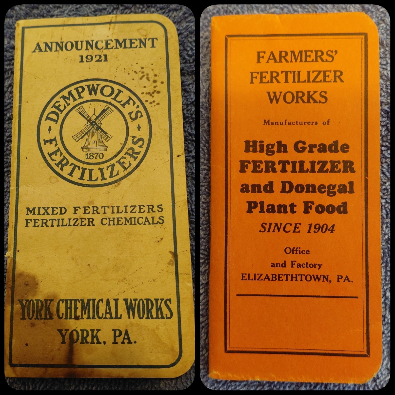 PA Fertilizer Memo Book Lot • Farmers’ Fertilizer Works & Dempwolf’s 1921
