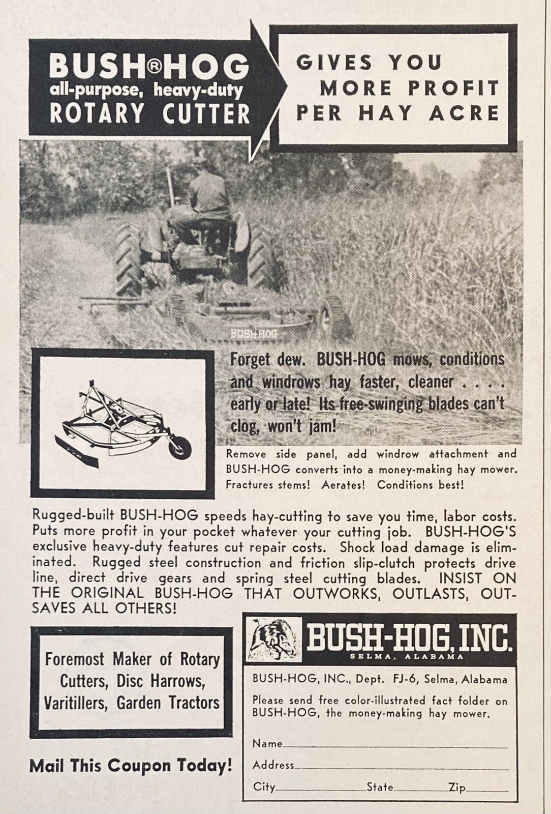 1965 AD.(XH9)~BUSH-HOG, INC. SELMA, AL. BUSH-HOG ROTARY CUTTER