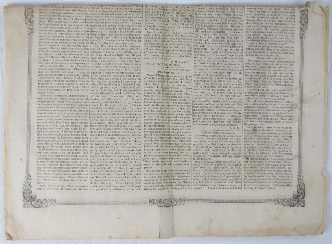Antique 1859 Boston Massachusetts Farm News Newspaper