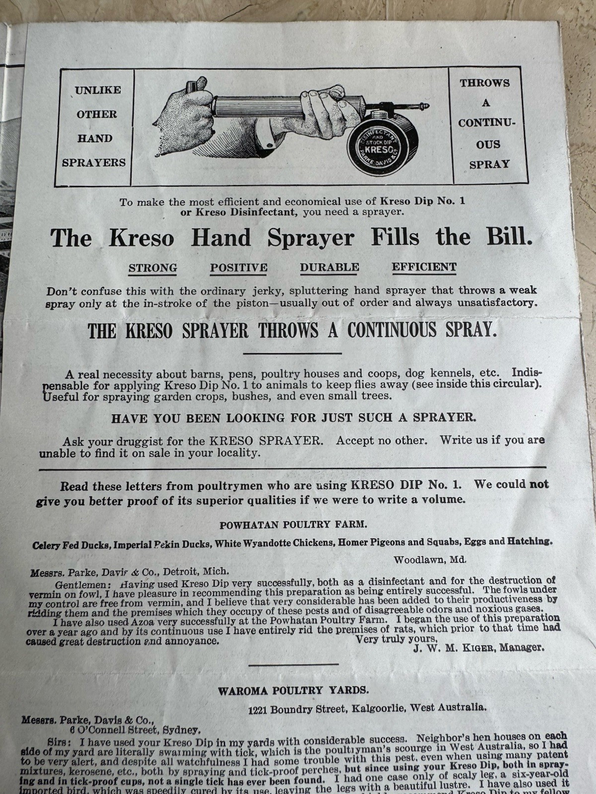 Antique Kreso Dip Poultry Lice Brochure Factory Tin Cans Parke Davis MI Illus
