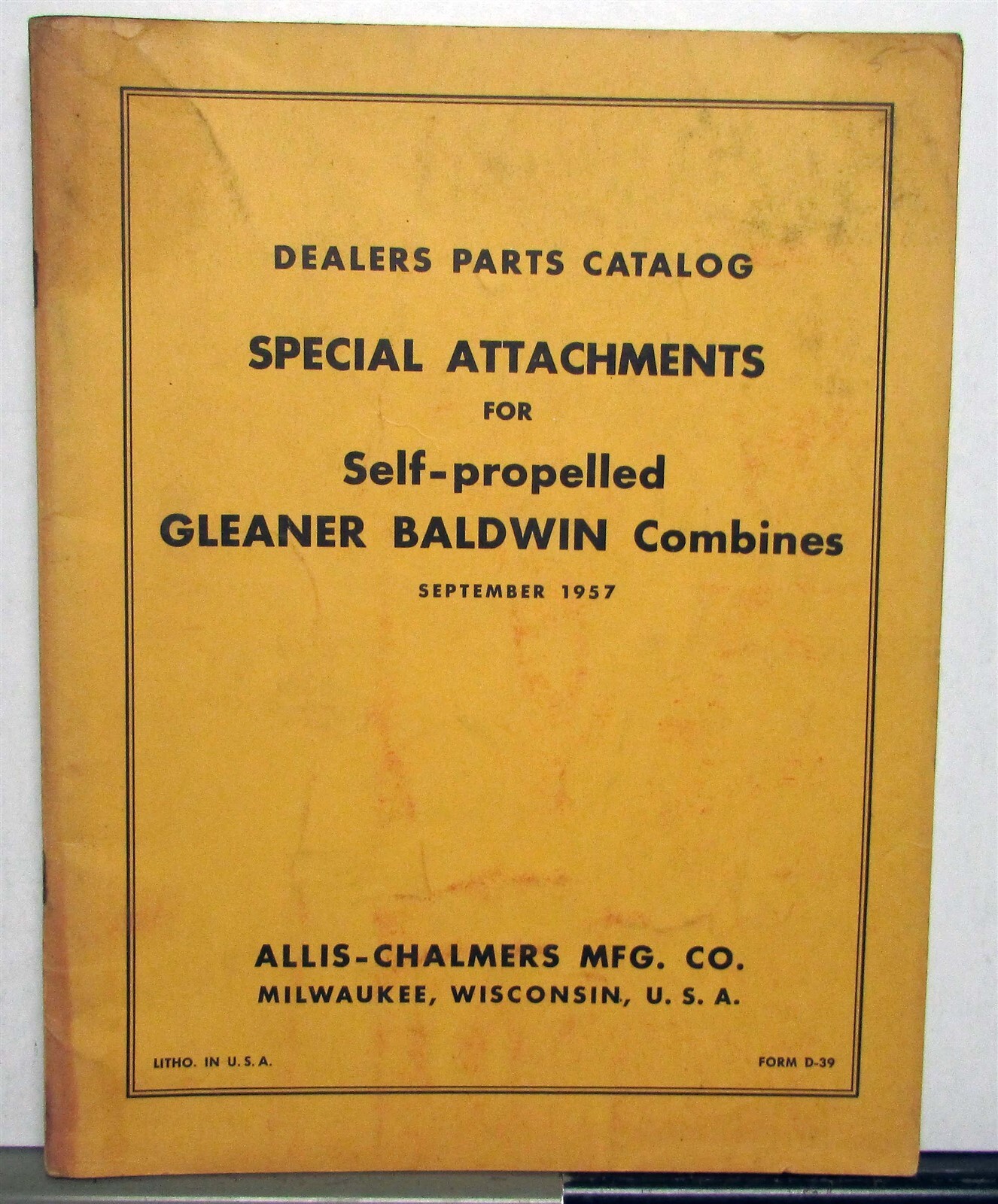 1958 Allis Chalmers Attachment Gleaner Baldwin Combine Spec Dealer Parts Catalog