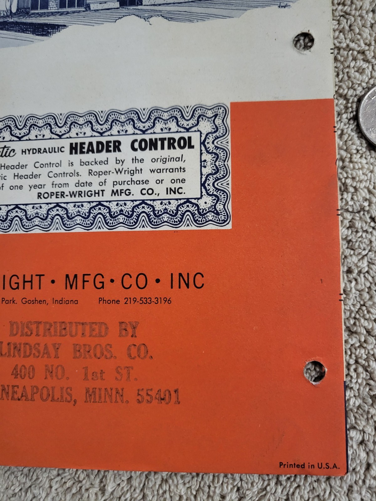 Vintage 1966 Brochure ROPER-WRIGHT HYDRAULIC Combine HEADER CONTROL FARM AG