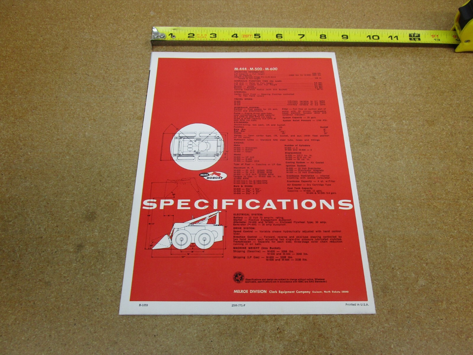 1960&rsquo;s Melroe BOBCAT skid steer loader construction sales brochure 4pg ORIGINAL