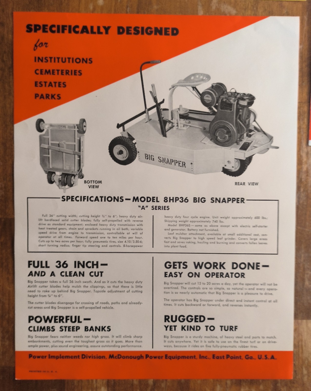 McDonough Power Lawn Mower East Point Ga. SNAPPER LINE 5pc FLYER & BROCHURE SET