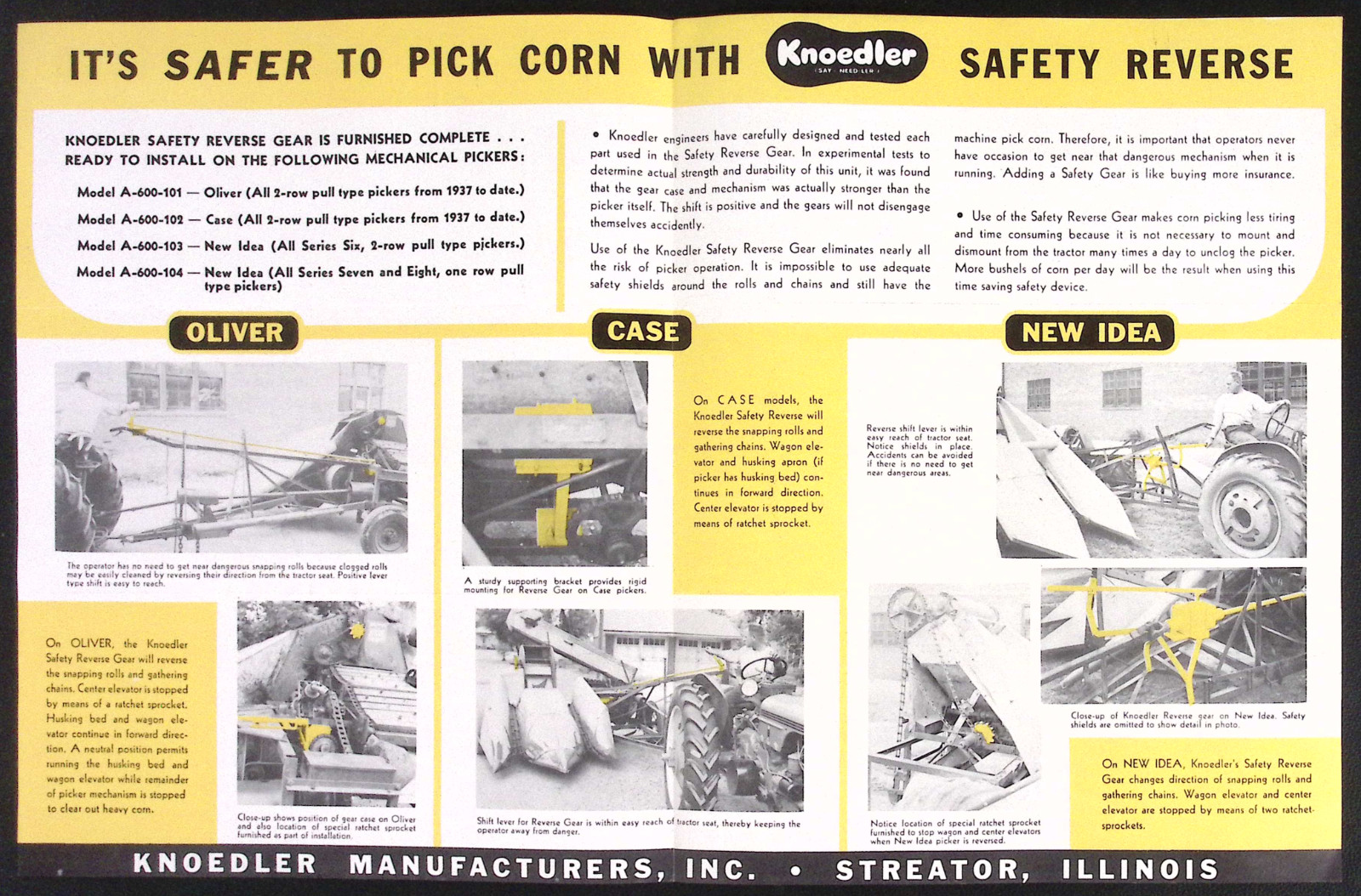 1953 Knoedler Safety Reverse Gear for Corn Pickers Corn Belt Burr Mill Brochure