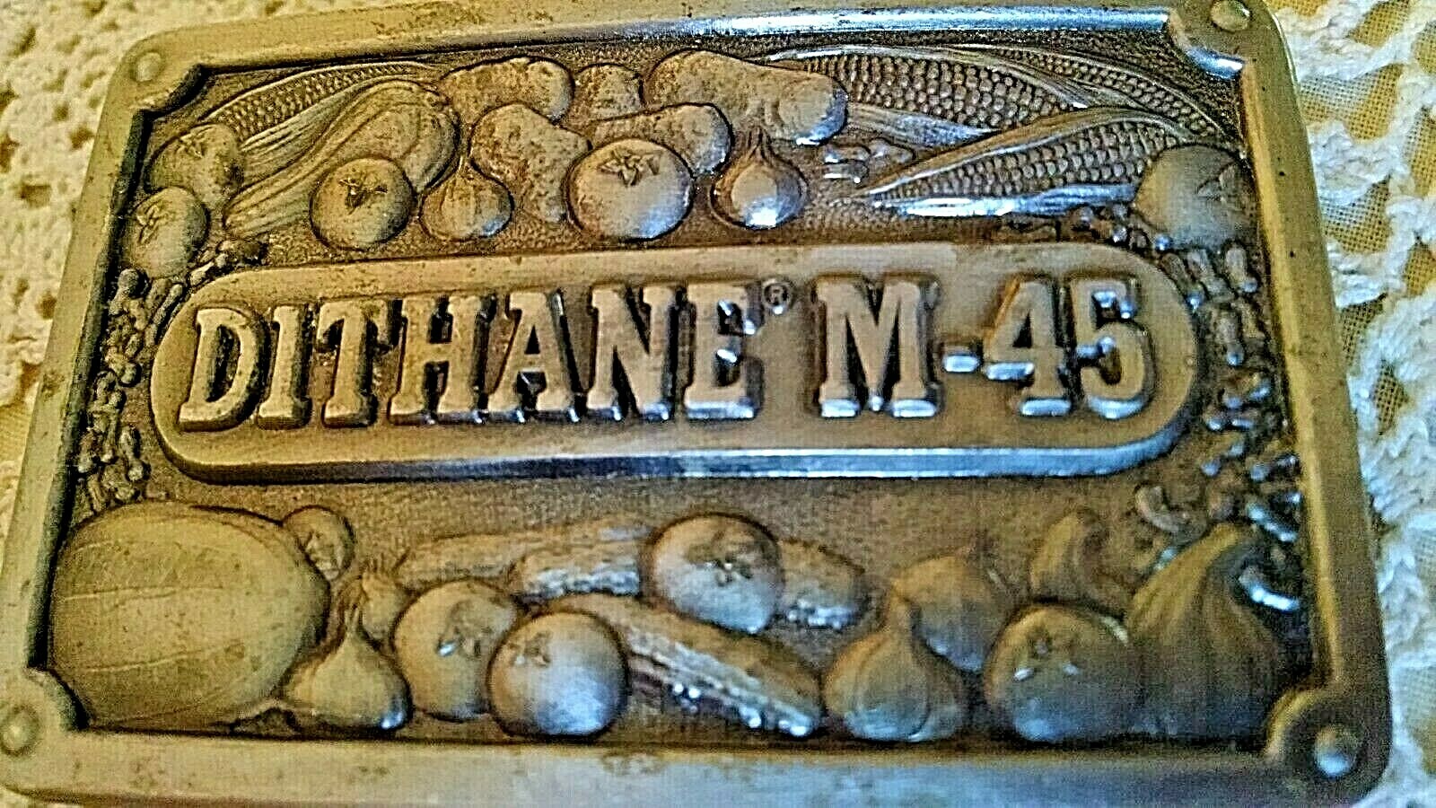 DITHANE M-45 BELT BUCKLE SILVER METAL KOLEACO DALLAS S103 ROHM HAAS FUNGICIDE.