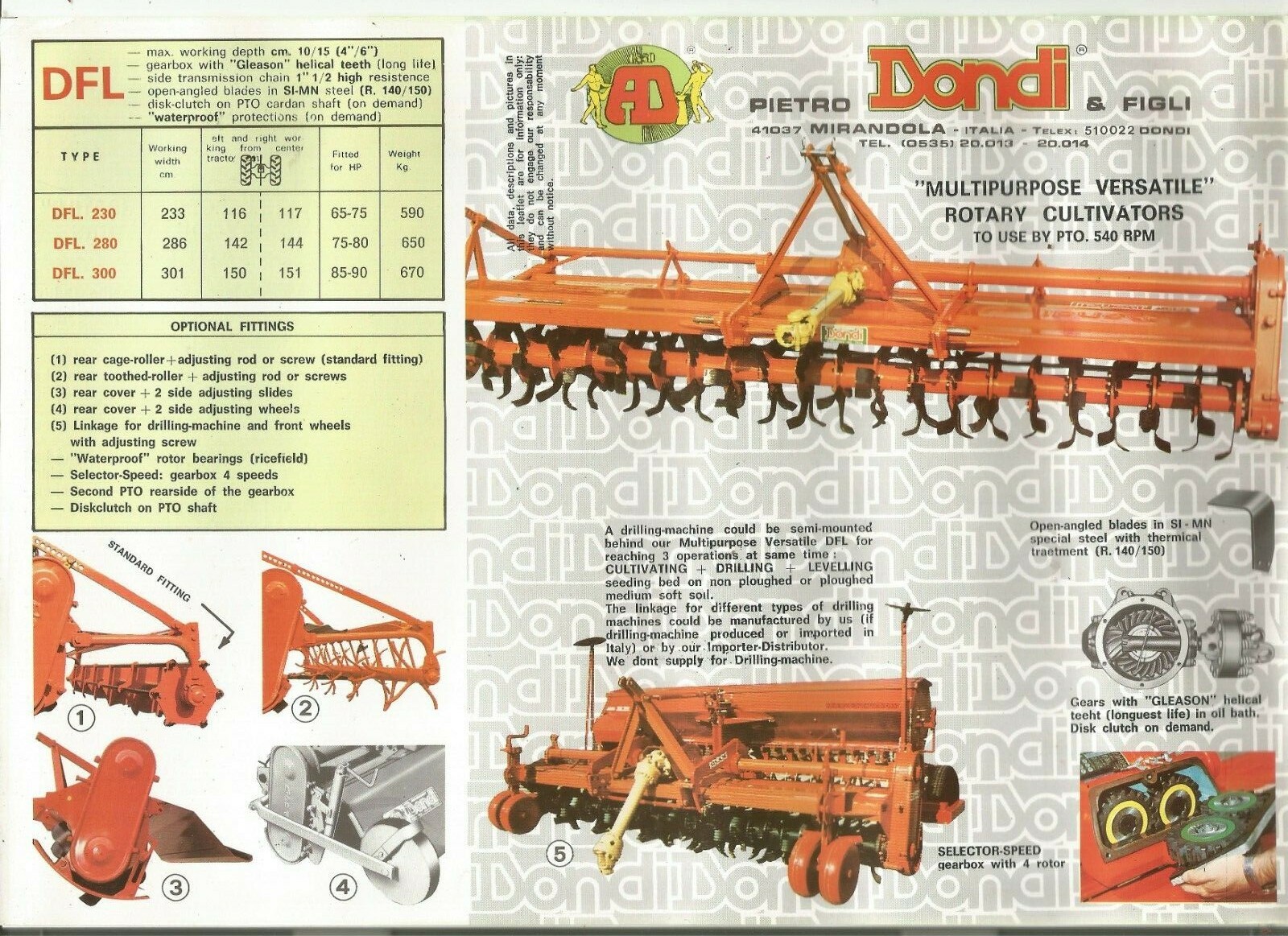 Original Dondi DFL230 DFL280 DFL300 Rotary Cultivators Sales Brochure Spec Sheet