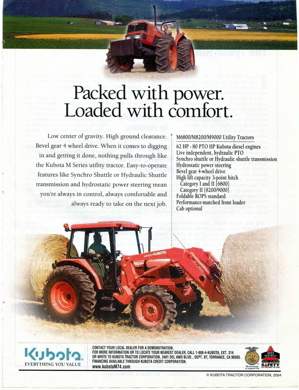 2004 Print Ad of Kubota M6800 M8200 M9000 Farm Tractor