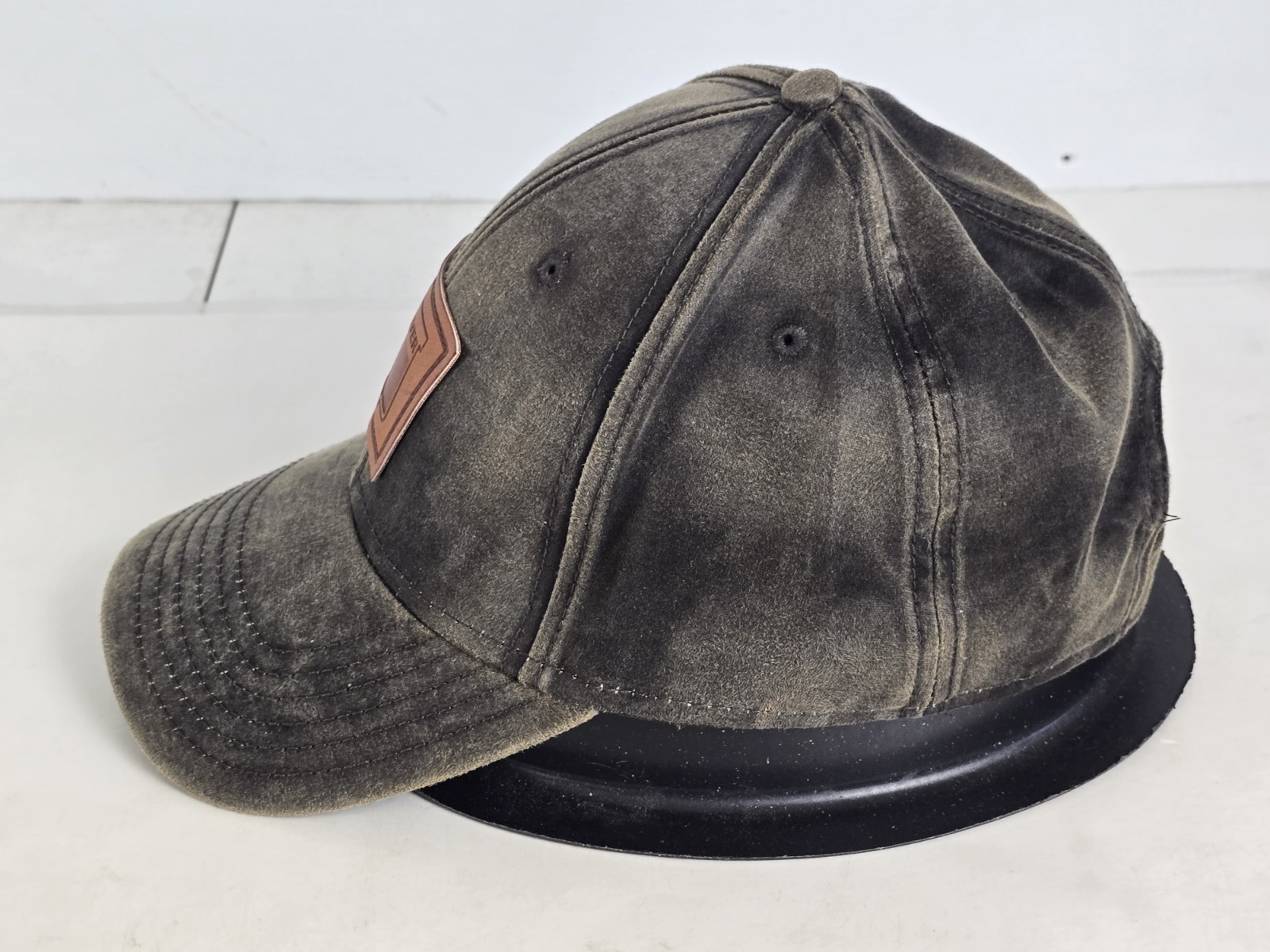 Oil Distressed Vintage Brown Oliver Faux Leather Emblem Patch Hat Otto Cap OSFM