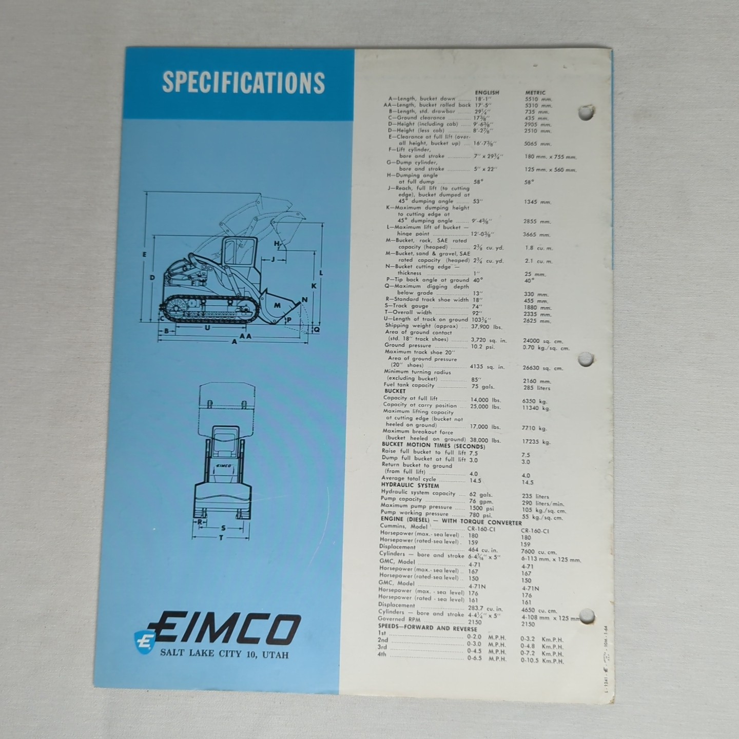 EIMCO 123C FRONT END LOADER Brochure