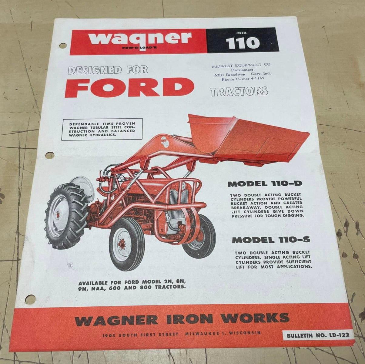 Vtg Wagner Iron Works Power Loader Tractors Model 110-D 110-S 1-Page Print Ad