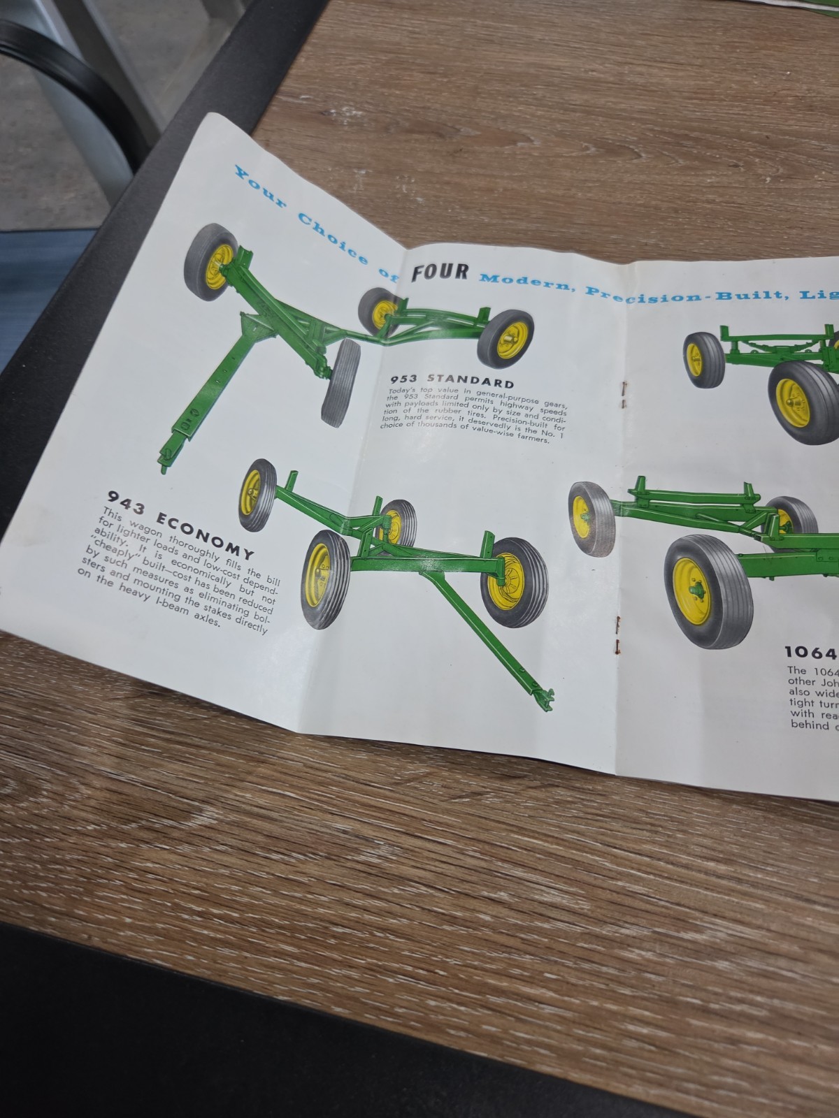 John Deere Big Four Wagons Fold Out 1958 Litho Sales BROCHURE FREE SHIPPING