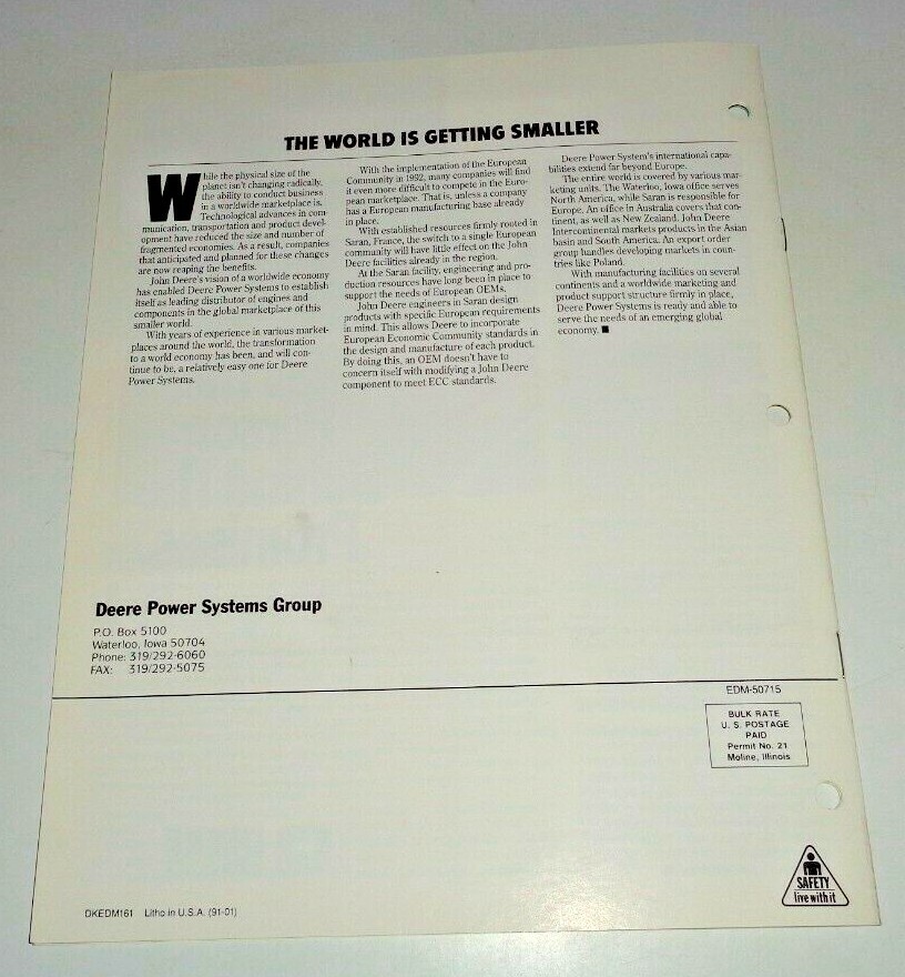 John Deere Summer 1991 Power Source Magazine Brochure Texas Limited Train Engine