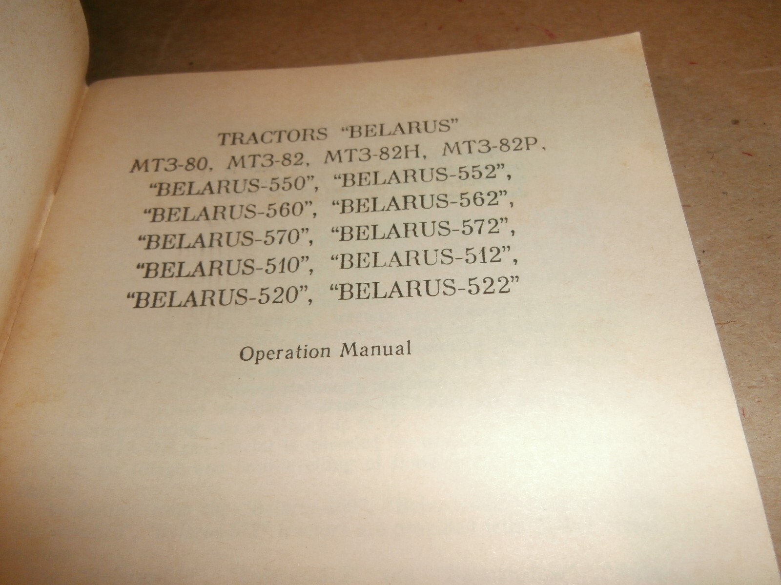 Belarus MT3-80 82H 82P 550 552 560 562 570 572 510 520 Tractor Operation Manual