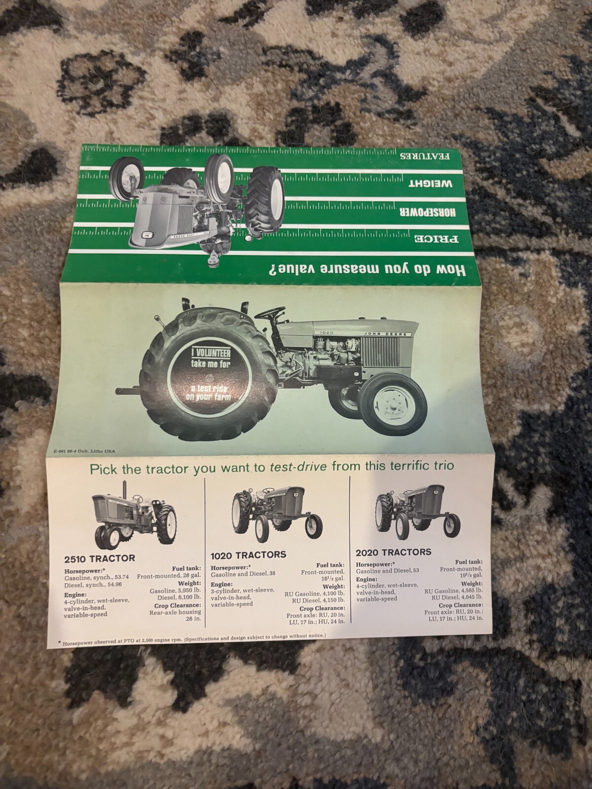 John Deere 1020 2020 2520 Tractor For 1966 Brochure FCCA