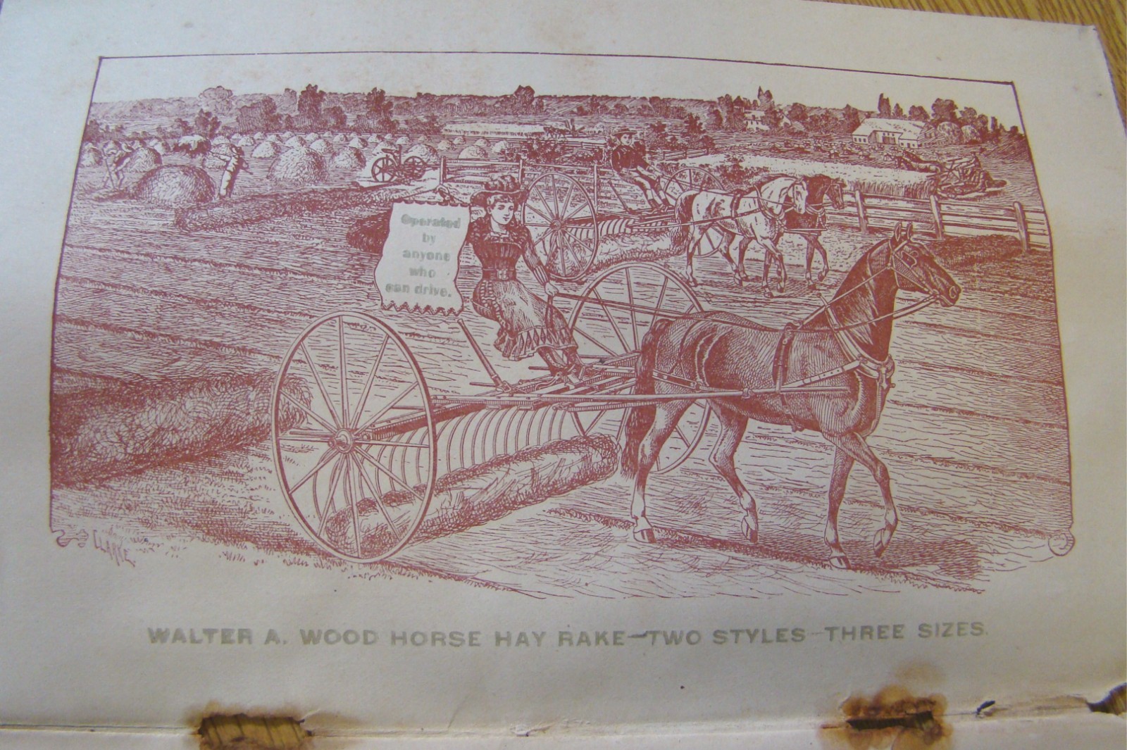 1800&rsquo;s Wood Horse Drawn Hay Rake Catalog Antique Farm Implement old farming