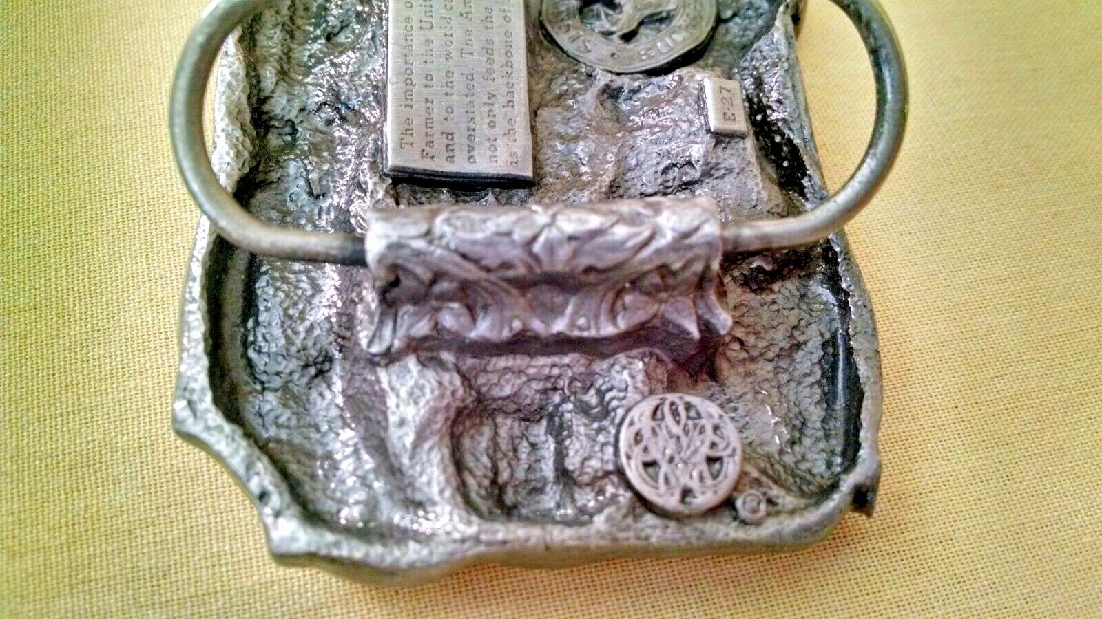 American Farmer Belt Buckle Siskiyou 1983 E-27 Feeds The World Tractor Cow Barn