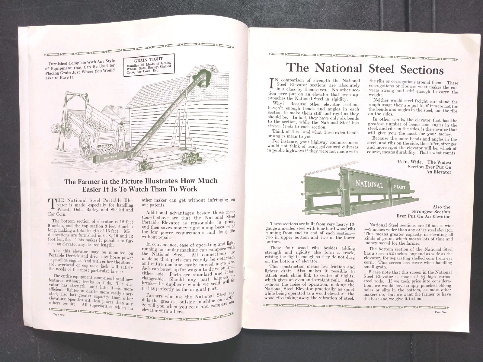 1921 National Giant Sales Brochure. Portable Elevator Mfg Farm Advertising IL