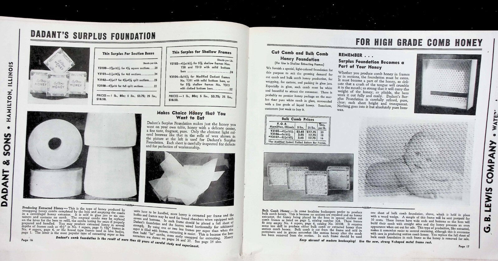 Lewis Beeware Dadant Foundation Beekeepers Suppliers Vintage Catalog 1941