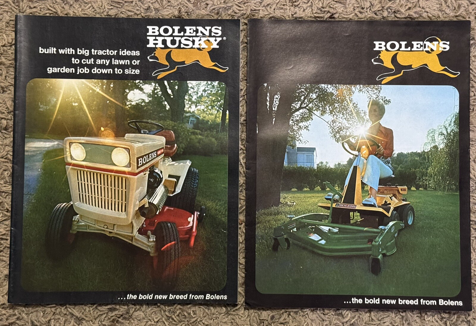 2 Vintage Bolens Husky Big Tractor Original Brochures 1970’s Mowers Tillers