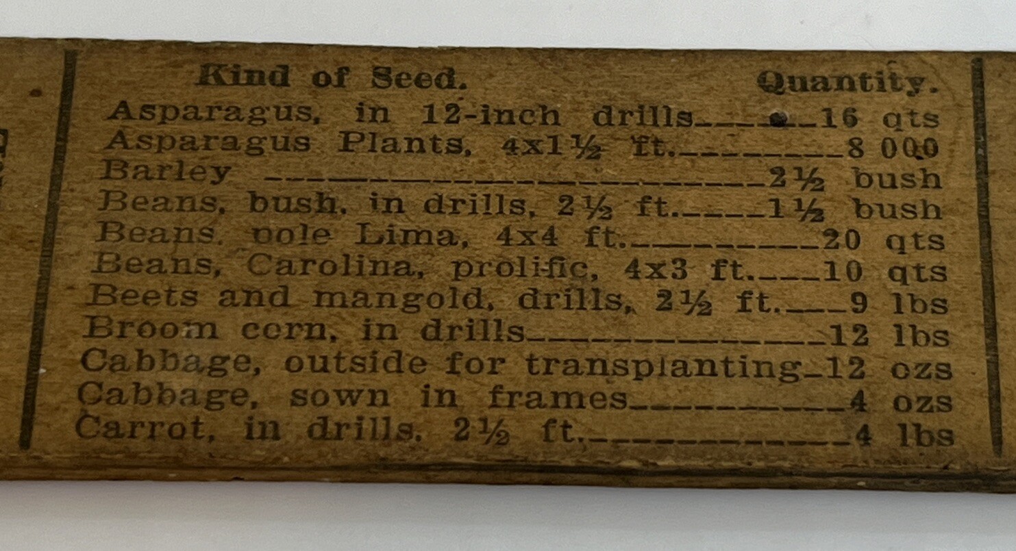 S.P. LUMMUS SUPPLY CO. PHILADELPHIA PA Ruler Seed Per Acre Guide Implements Farm