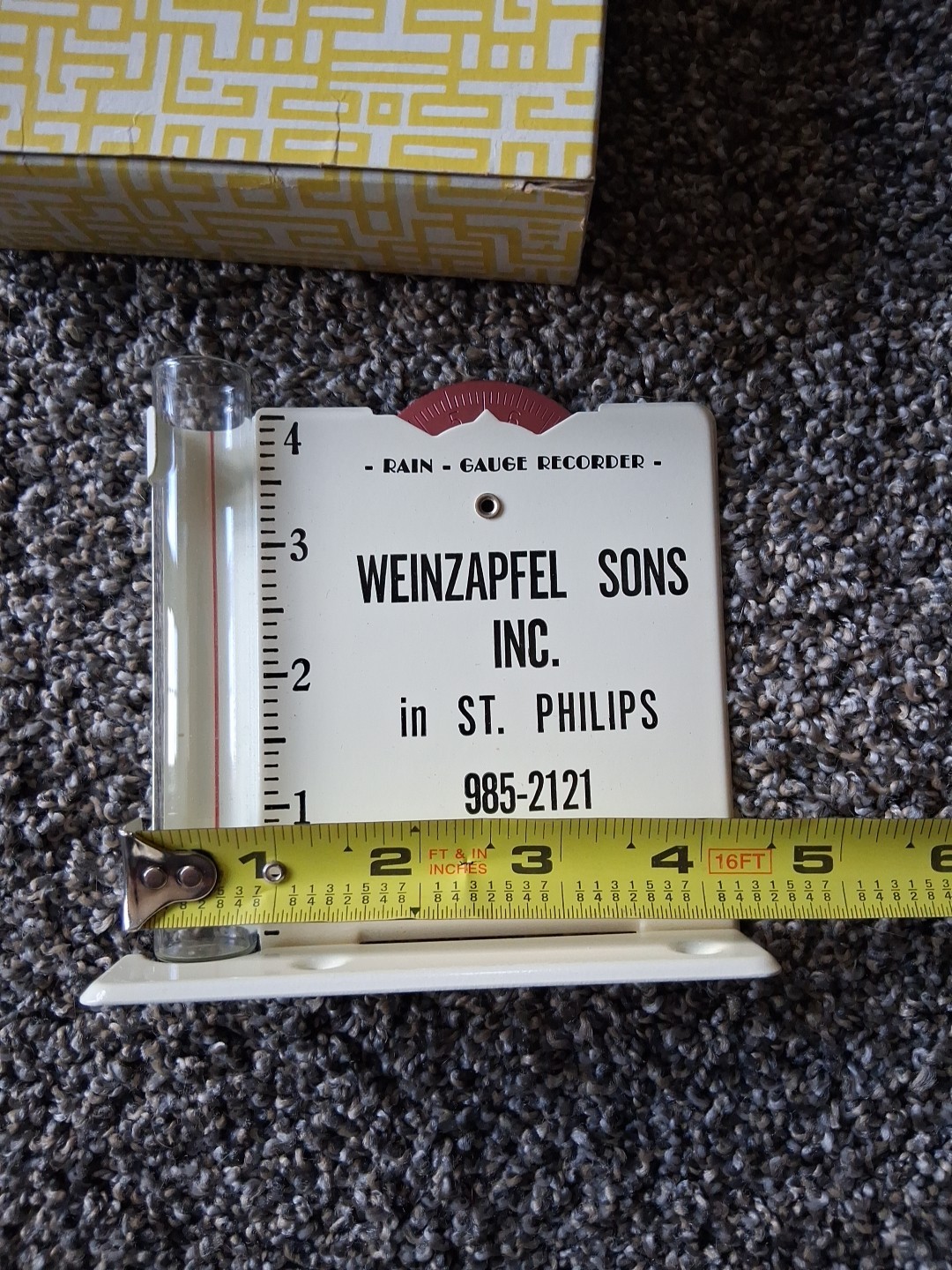 Vintage Morco Metal Steel Rain Gauge Recorder Promo Weinzapfel&rsquo;s St. Phillips