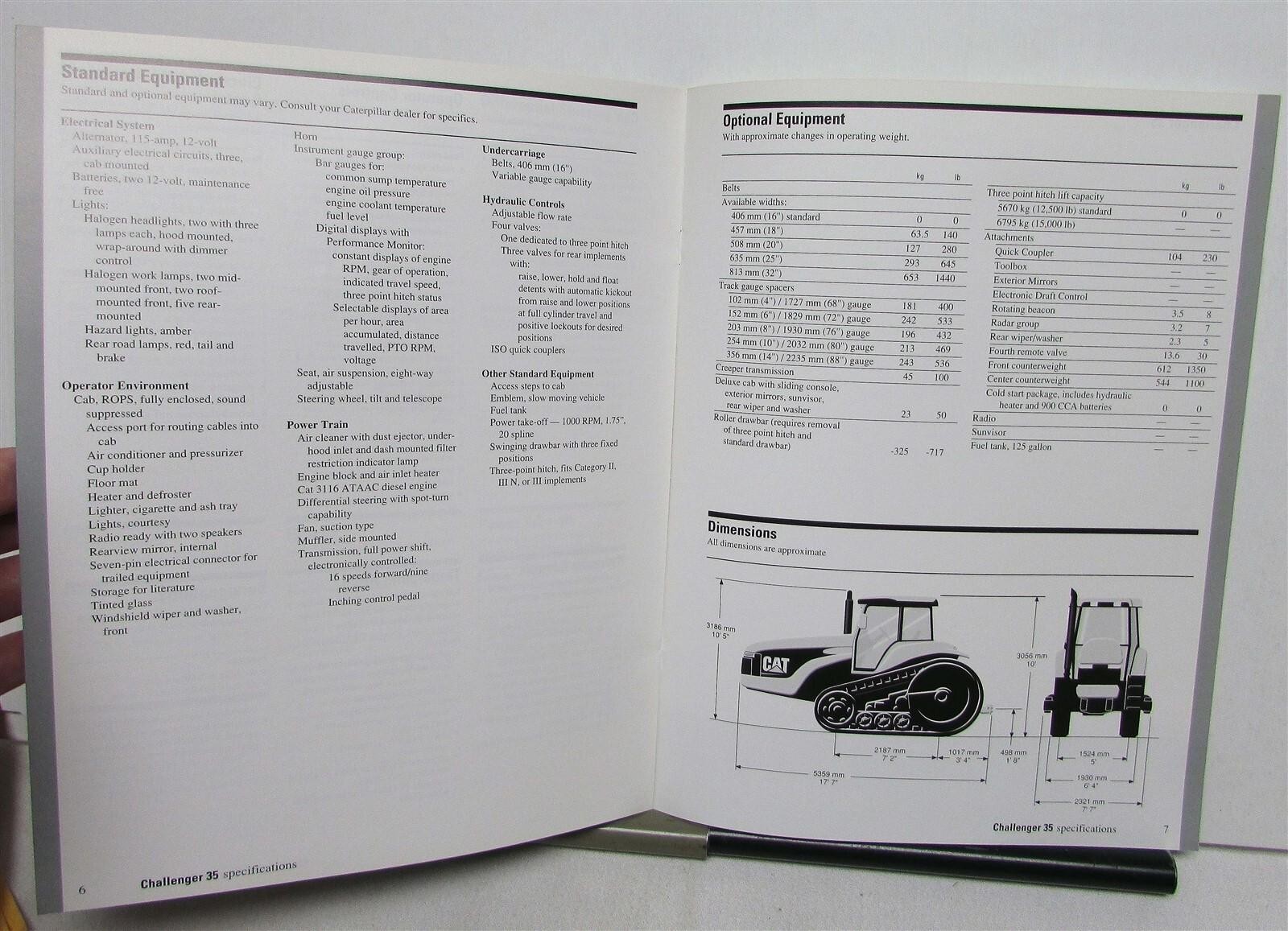 1995 Caterpillar Challenger 35 Articulated Tractor Specs Sales Brochure