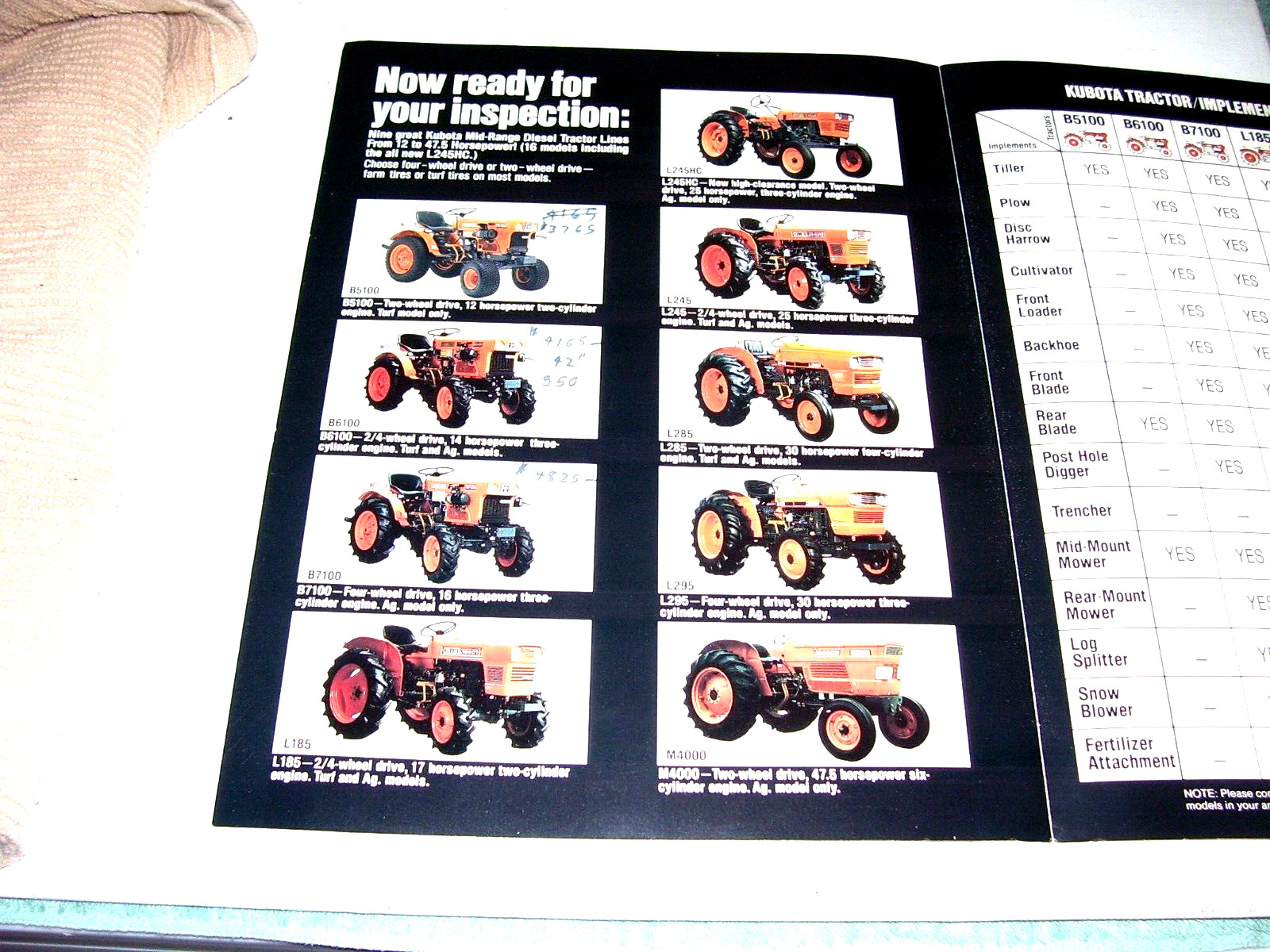 Vintage Kubota Diesel Tractors Sales Brochure, 1979, with Application Chart