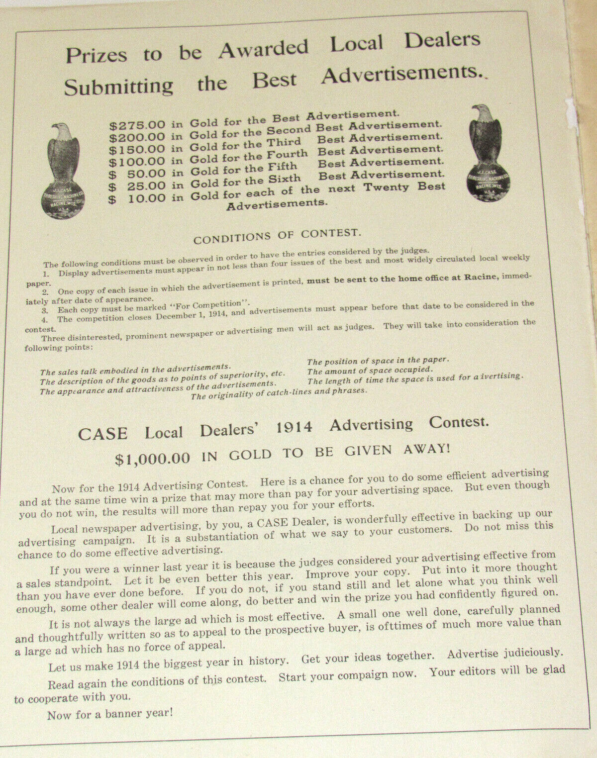1914 JI CASE DEALER CONTEST BOOKLET! ELECTROTYPE CATALOG! TRACTORS/CARS/THRESHER