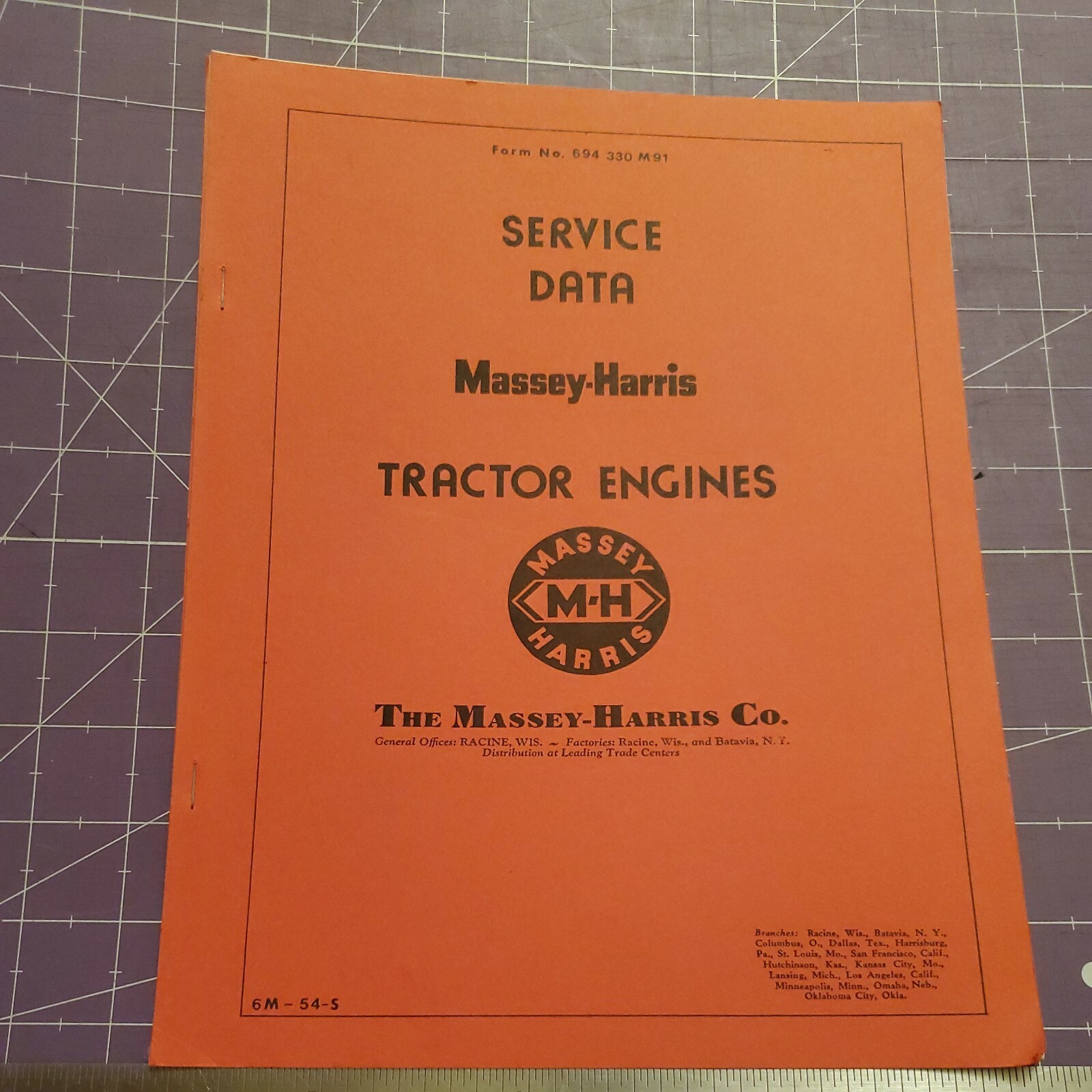 Massey-Harris service data for tractor engines reprint