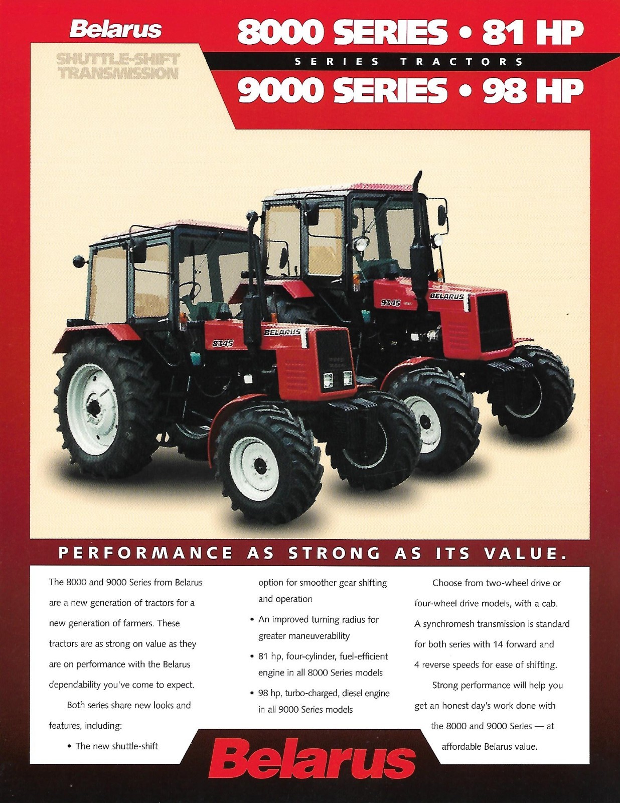 Farm Tractor Brochure – Belarus – 8000 9000 series – 1998 (F9072)