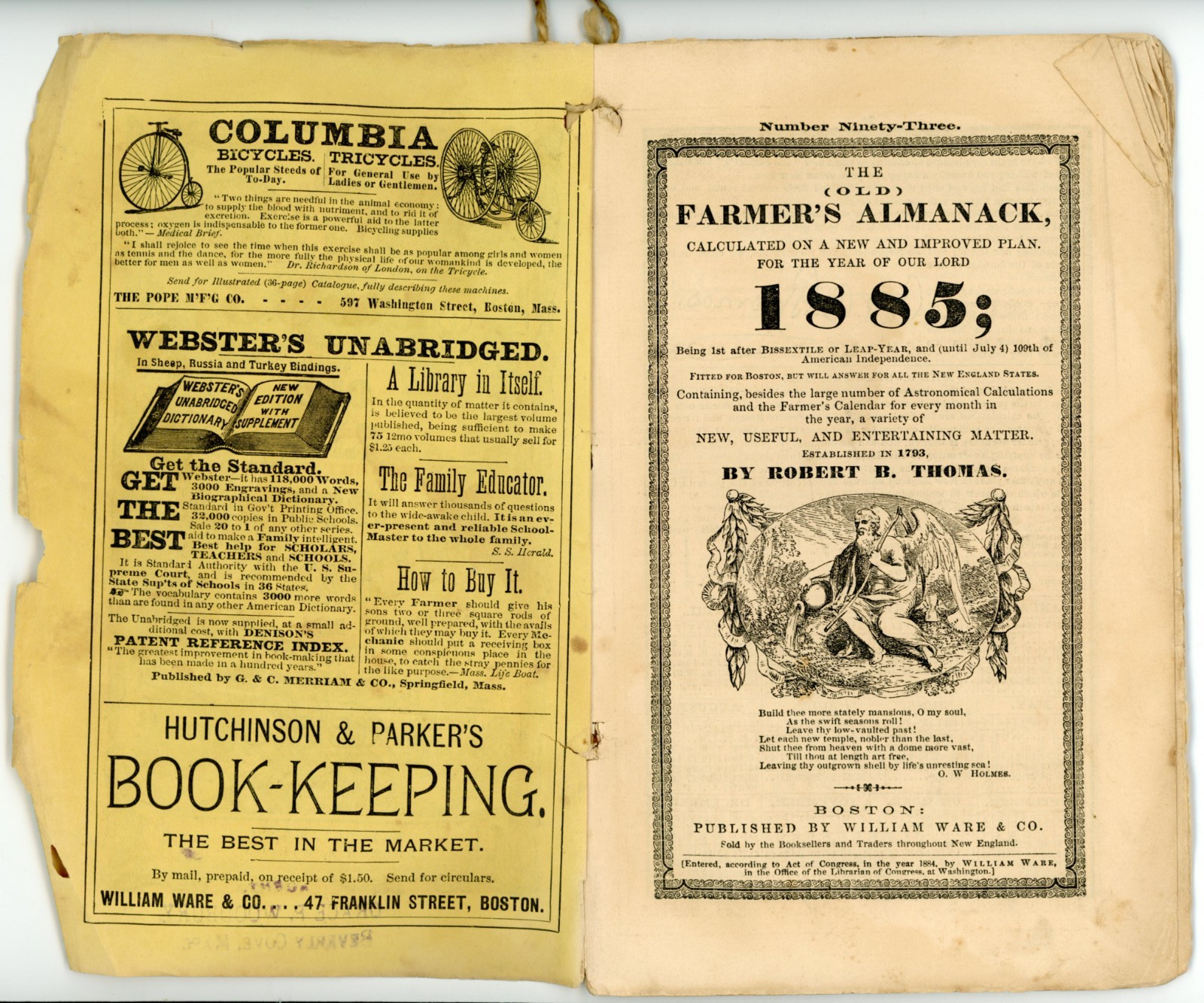 1885 Robert Thomas Farmer&rsquo;s Almanack William Ware