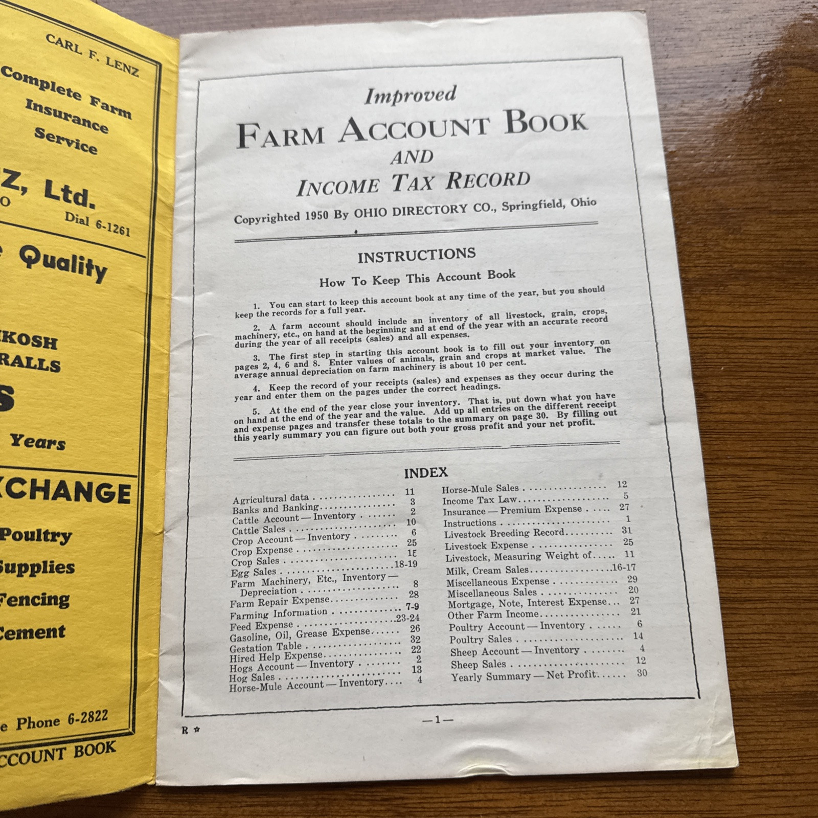 1950 Farm Account Book And Income Tax Record Miamisburg, Ohio