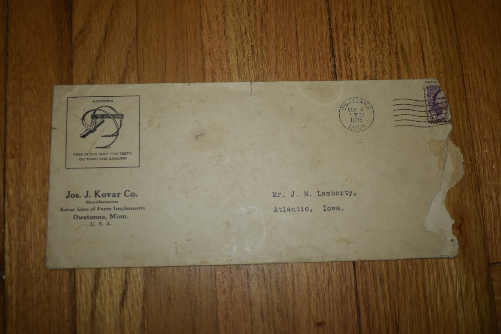 Vintage 1925 Kovar Co Weed Digger Farm Implement Brochure OWATONNA MN w Envelope