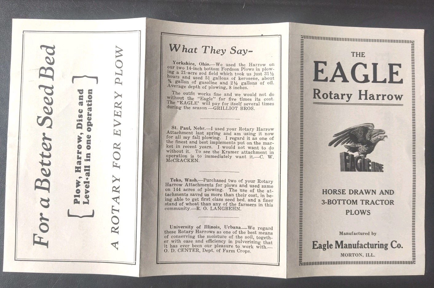 1920 Eagle Mfg. Rotary Harrow Dealer Advertising Brochure Lot Farming Ad Ill