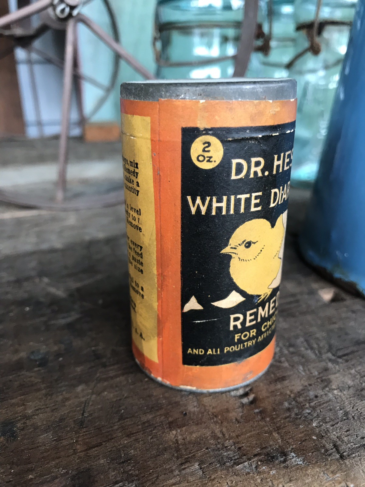 Antique Dr. Hess White Diarrhea For Chicks 25cent Can Farm Medicine Rare
