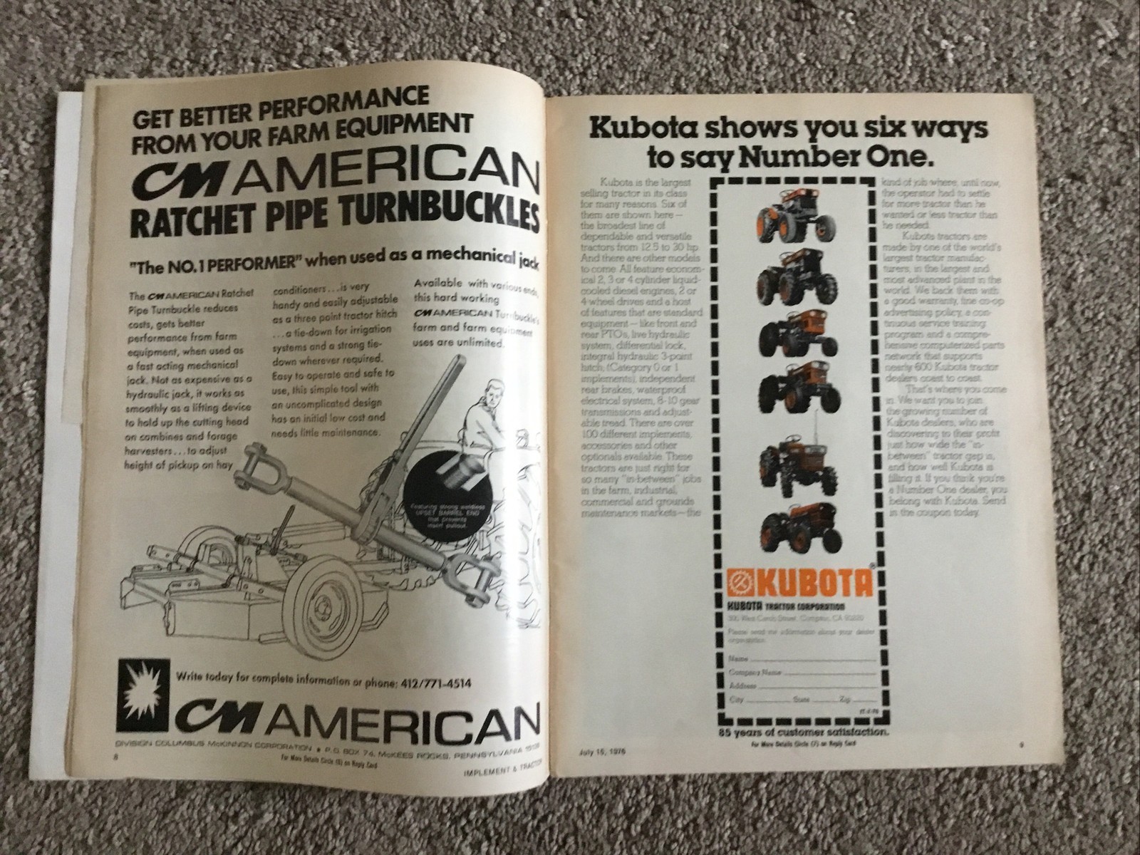 Implement & Tractor Magazine July 15, 1976 Farming Agriculture Vintage Ads J