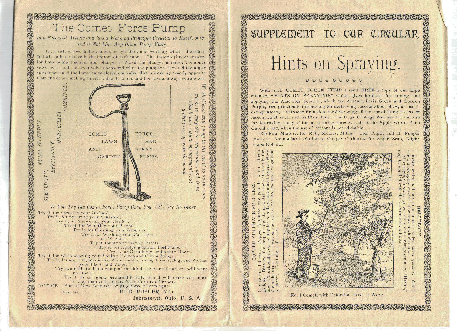 1896 Comet Lawn &Garden Force Pump Recruiting Letter Packet Price List Catalogue