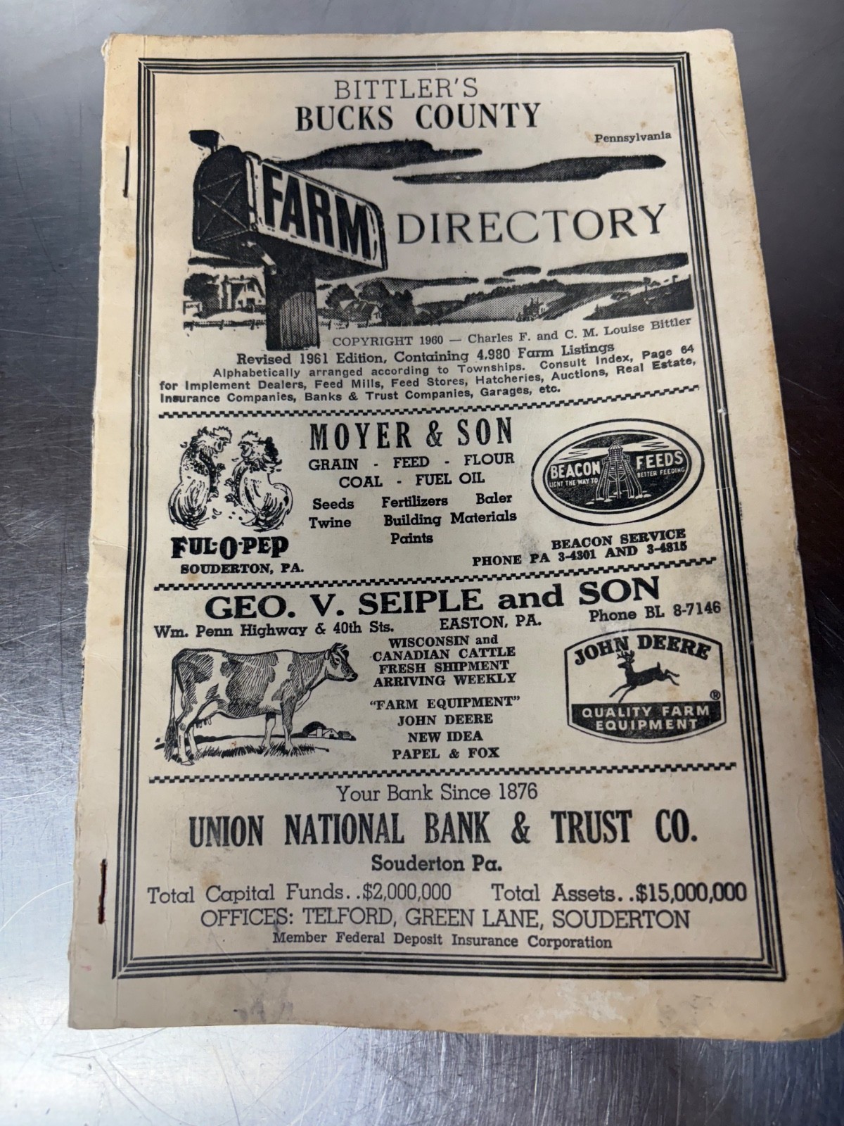 1960 Bitlers Bucks County Pennsylvania Farm Directory