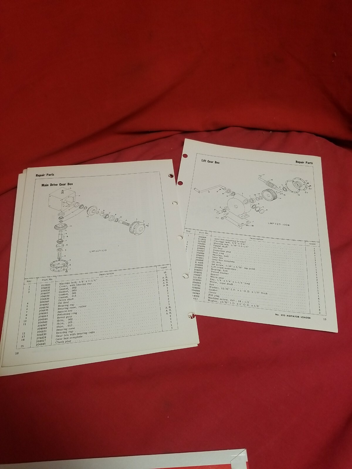 VINTAGE New Idea 223 AGITATOR LOADER PARTS OPERATORS MANUALS