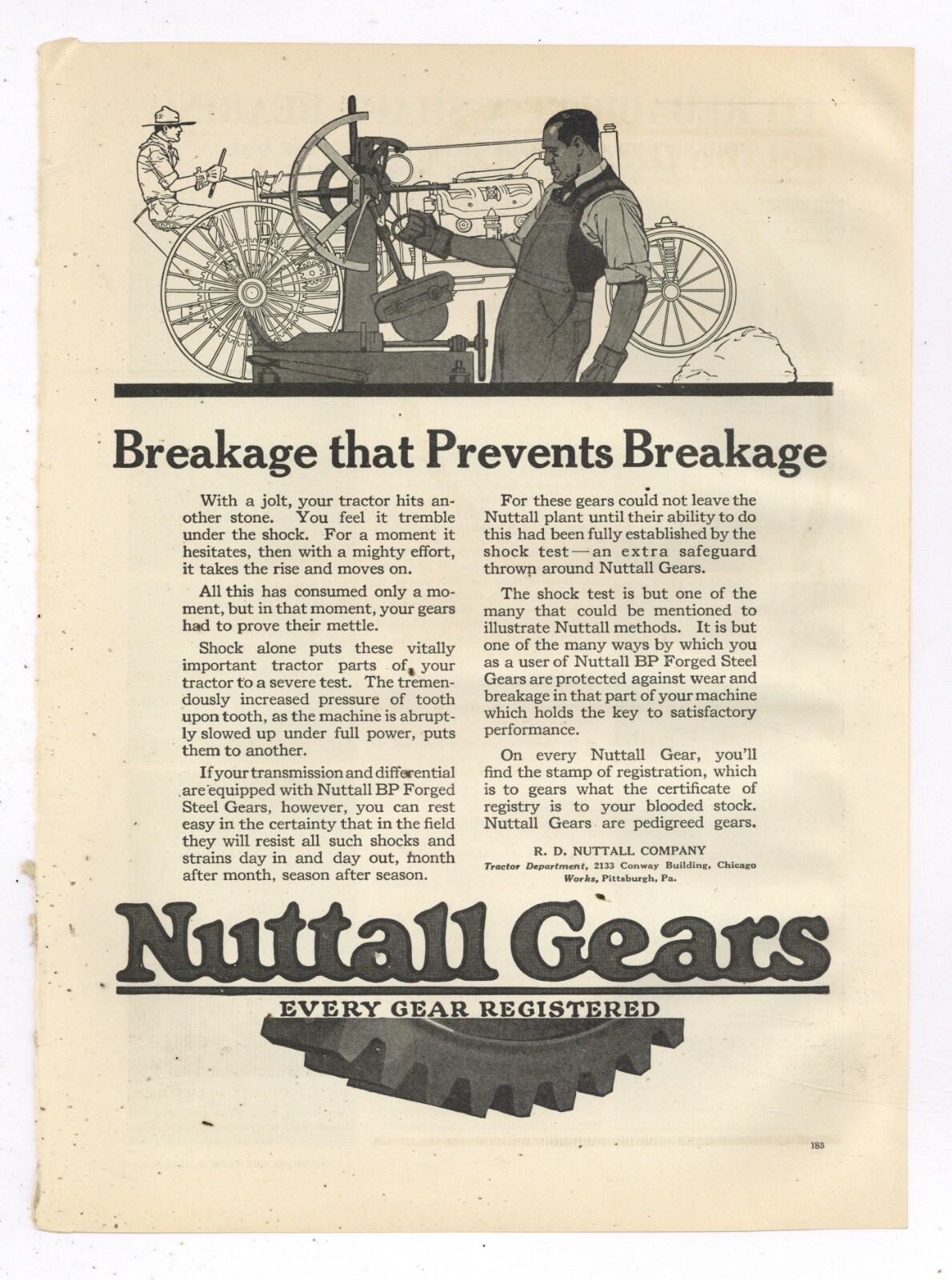 1919 R.D. Nuttall Co. Ad: BP Forged Steel Gears for Tractors – Pittsburgh, PA