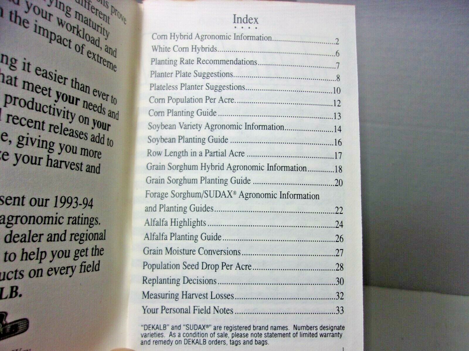 Dekalb Seed Pocket Advertising Agriculture Product Guide 90&rsquo;s Vintage Book Farm