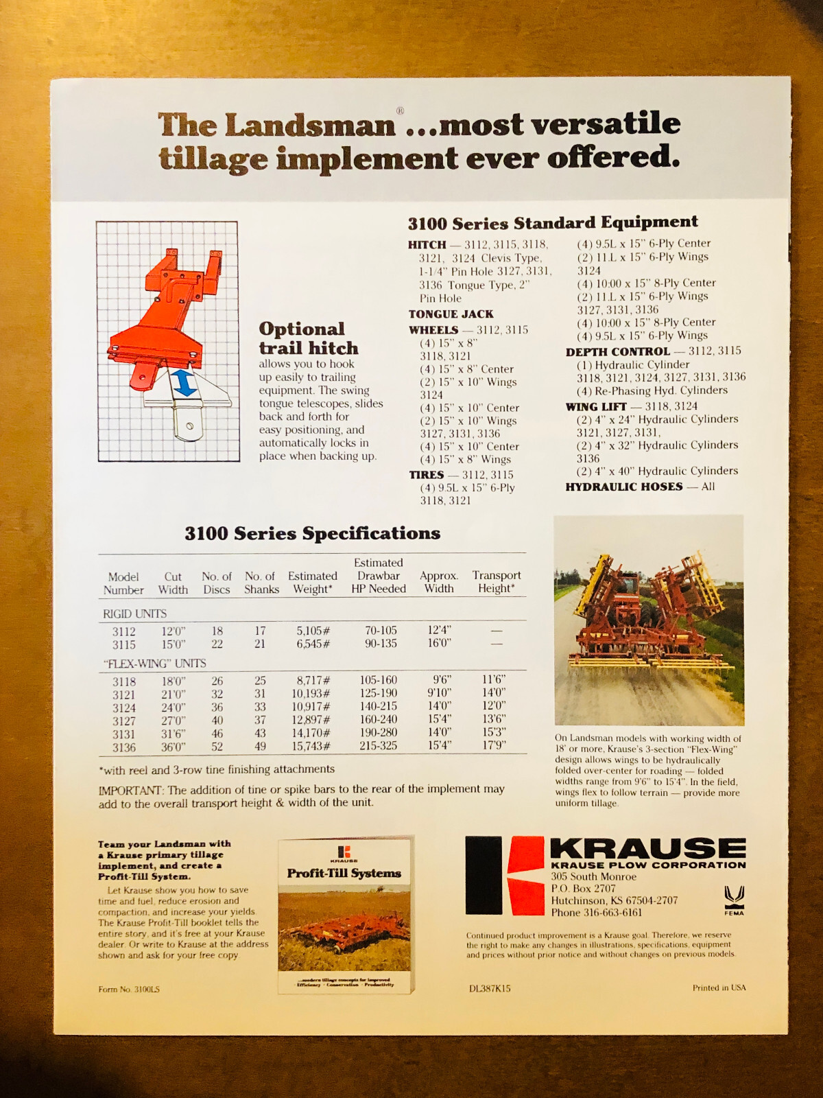 KRAUSE Landsman 3100 Ser Rigid 12-15&Prime; Flex Wing 18-36 Tillage Implement Brochure