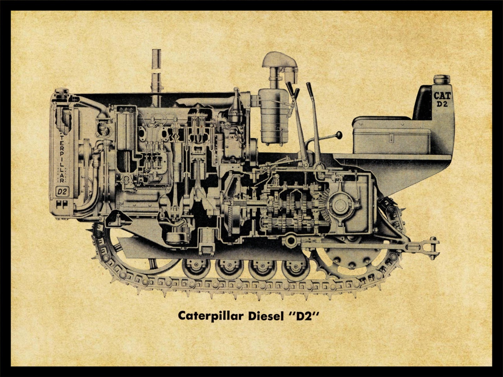 CAT D2 Tractor- Side Cutaway View NEW METAL SIGN: 12×16&Prime; Free Ship.